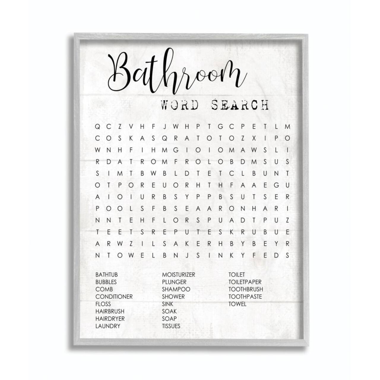 Stupell Industries Bathroom Word Search Wall Art in Gray Frame